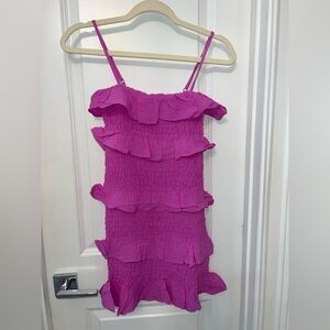 NWT Olivaceous Ruffled Strapless Mini Dress in Bright Magenta